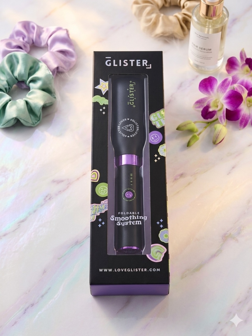Glister Foldable Hot Brush with Anti-Frizz Smoothing System Black